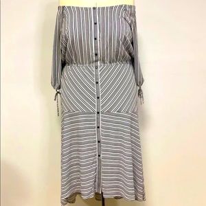 LB HighLow Black & White Off the Shoulder Striped Dress